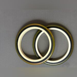 Vintage Marbled Green & Orange, layered Black &Cream Bakelite Bangle Set of Two